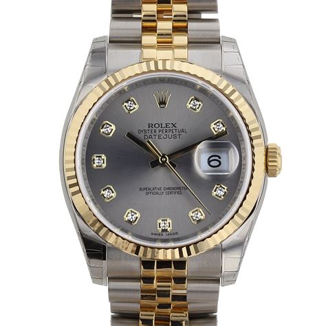 Rolex Datejust 36 36mm GRAY ROMAN 18K Gold Fluted 